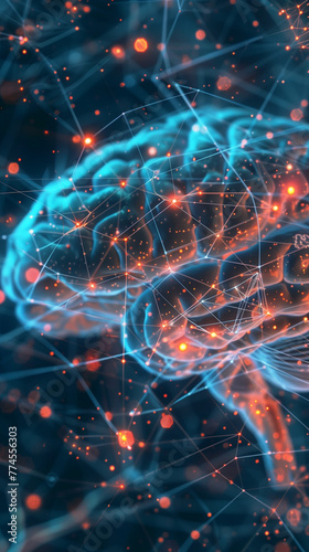 holographic digital brain with synapses and neural connections - AI technology