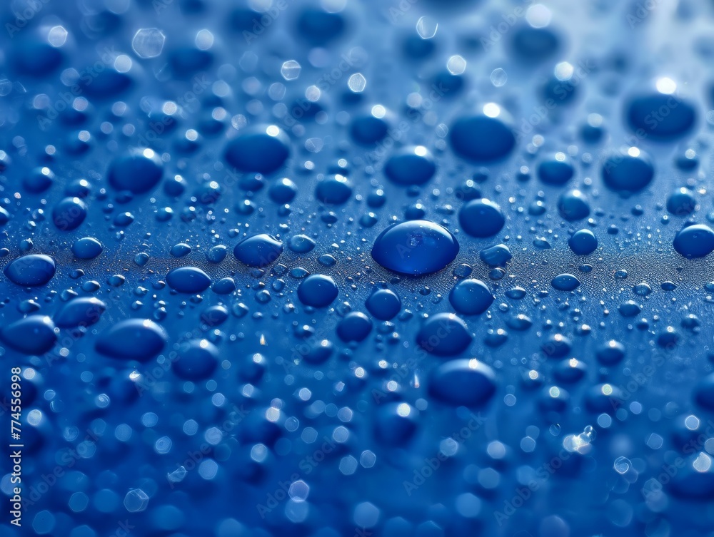 Water Droplets on Blue Surface Close Up