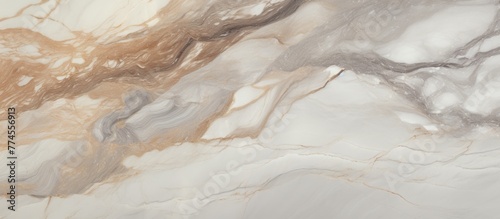 Piece of marble displaying intricate brown and white patterns, ideal for backgrounds or interior design projects
