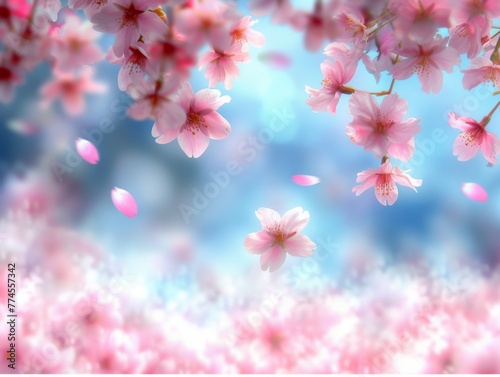 Blurry Pink Flowers on Branch