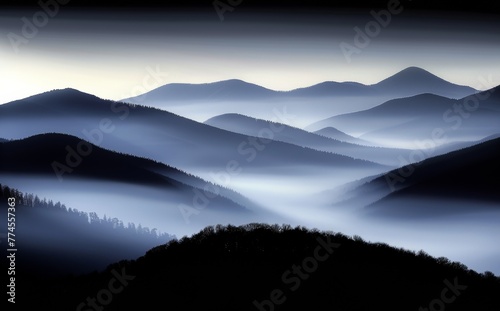Majestic Mountain Range Shrouded in Fog and Mist