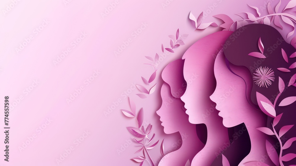 international women's day background with paper cut style and copy space