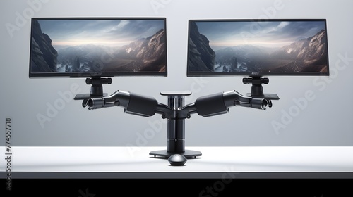 Dual-monitor stand with adjustable arms for ergonomic multi-display setups © Visual Aurora