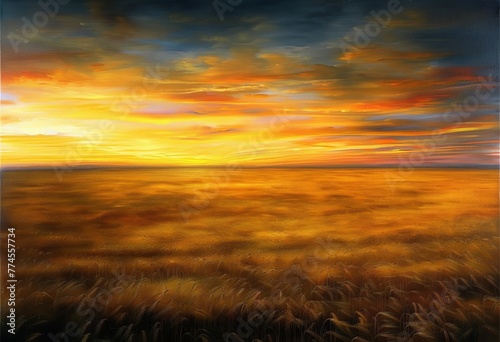 Sunset Over a Field Painting © hakule