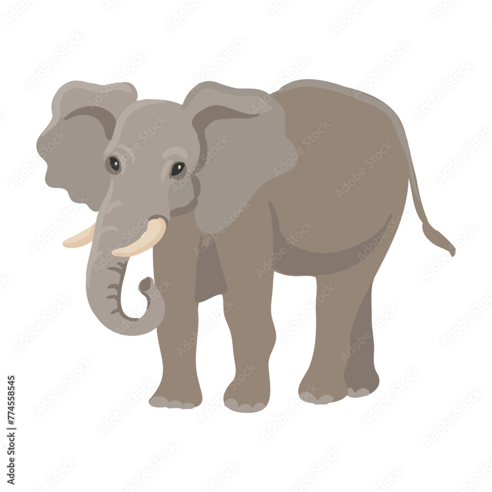 vector drawing elephant, cartoon animal isolated at white background, hand drawn illustration