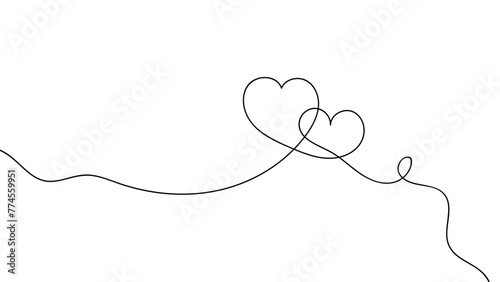 One continuous drawing of heart and color shape love sign. Thin contour and romantic symbol for greeting card and web banner. Doodle outline no background. Editable stroke. vector illustration