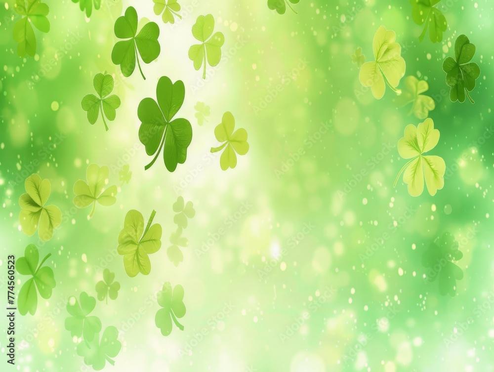 Four Leaf Clovers on Green and White Background Four Leaf Clovers on Green and White Background