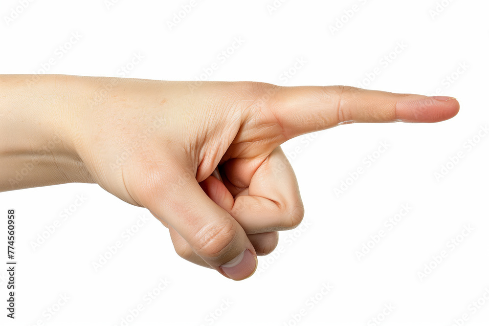 A hand pointing right, fingers together, indicating direction or focus towards a specific area or item A hand pointing right, fingers together, indicating direction or focus towards a specific area or item