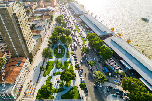 Aerial View of Docks Station and Waldemar Henrique Square in Belem City in North of Brazil photo
