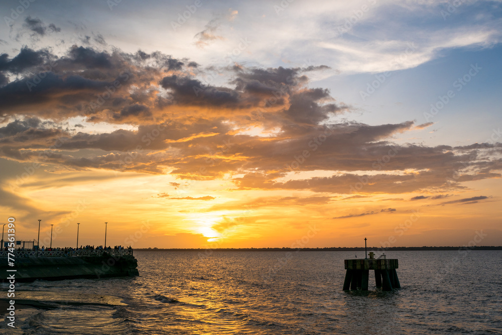 View of Beautiful Colorful Sunset From Ver o Rio Touristic Complex in Belem City in North of Brazil View of Beautiful Colorful Sunset From Ver o Rio Touristic Complex in Belem City in North of Brazil