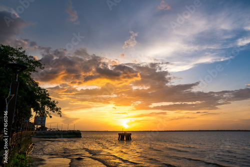 View of Beautiful Colorful Sunset From Ver o Rio Touristic Complex in Belem City in North of Brazil