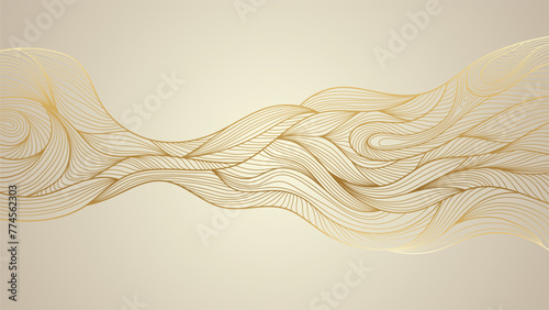 Linear gold background pattern. Thin abstract lines luxury expensive. Vector illustration wave ornament.