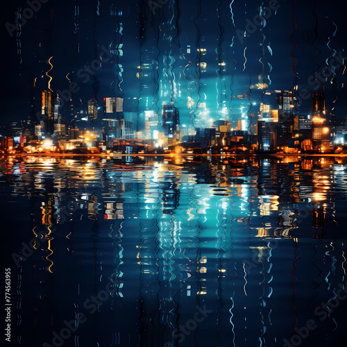 Abstract patterns created by city lights reflected in the water