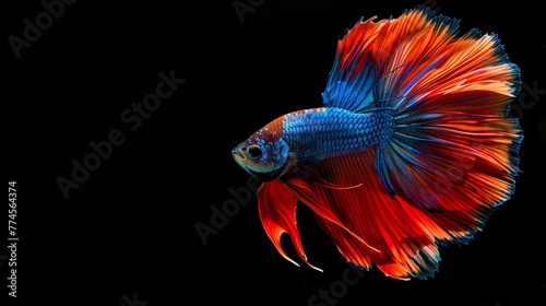 Red-blue fighting fish isolated on a black background.