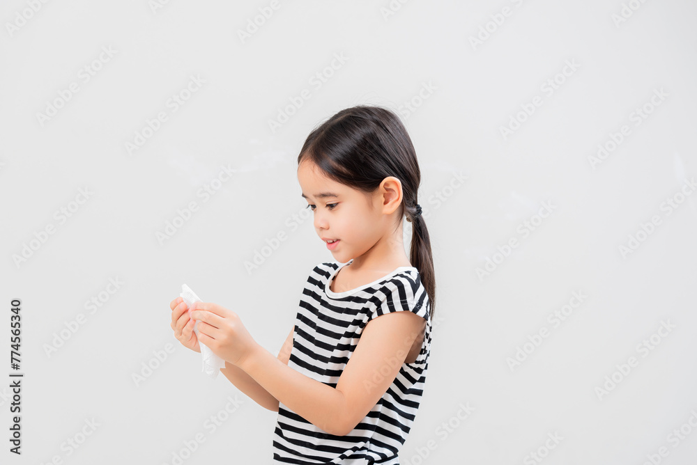 Little asian kid girl with allergy sneezing Little asian kid girl with allergy sneezing