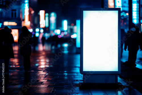 Mockup of blank advertising billboard light box on the city night , Generative AI