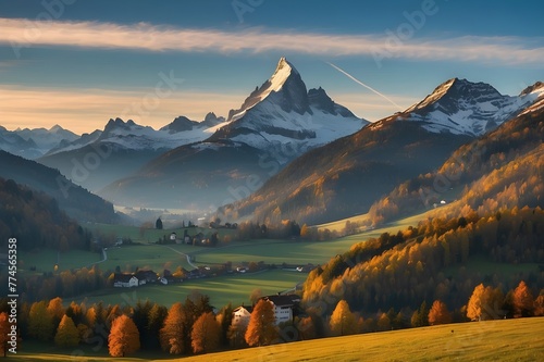 Switzerland's autumnal mountains at dawn photo