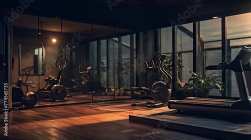 Interior of a modern fitness hall with sport equipment