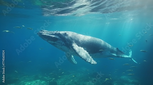 Humpback whale in the ocean. Underwater scene
