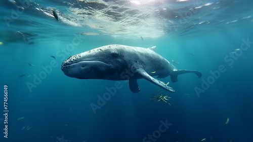 Humpback whale in the ocean. Underwater scene