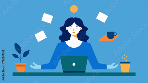 A woman effortlessly juggling multiple tasks at her desk her mind sharp and focused as she effortlessly completes each task with precision and