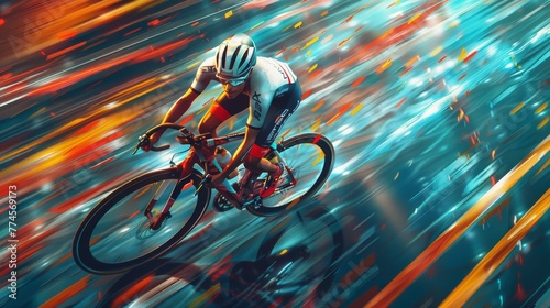 3D Cartoon Cyclist Speeding on Track with Motion Blur