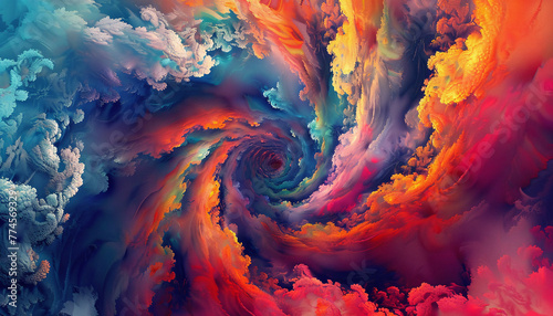 A whirlwind of vibrant colors spiraling into infinity, symbolizing the boundless energy and creativity of the universe photo