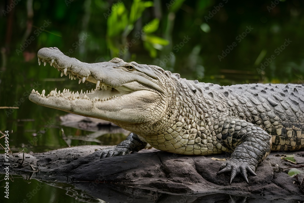 Fototapeta premium Big crocodile in North Thailand, reptile wildlife, animal photo