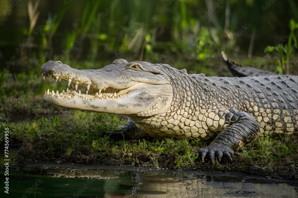 Obraz premium Big crocodile in North Thailand, reptile wildlife, animal photo