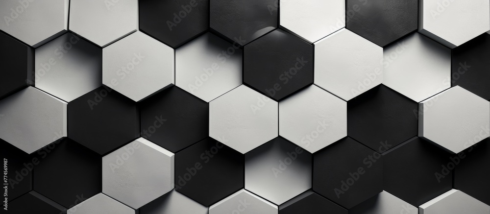 An up-close view of a wall adorned with an array of different hexagonal shapes in various colors and sizes, creating an intriguing pattern An up-close view of a wall adorned with an array of different hexagonal shapes in various colors and sizes, creating an intriguing pattern