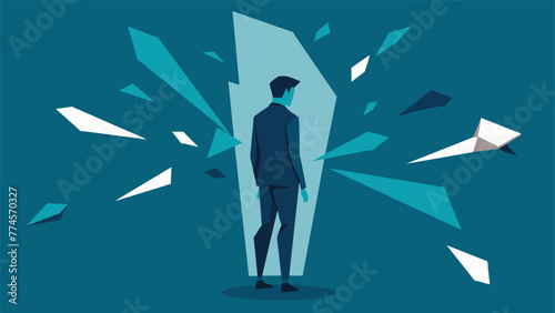 A person standing in front of a shattered mirror with each piece showing a different aspect of their personality. This speaks to how projection