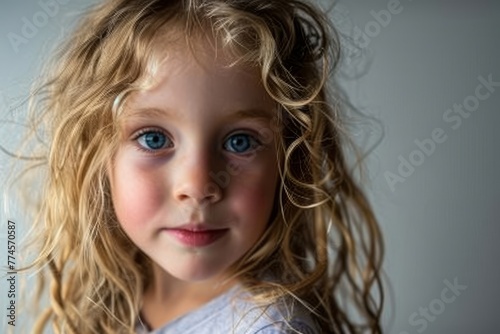 Portrait of a beautiful little girl with blue eyes and blond hair