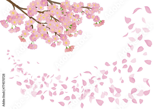 水彩風 満開の桜と桜吹雪 背景