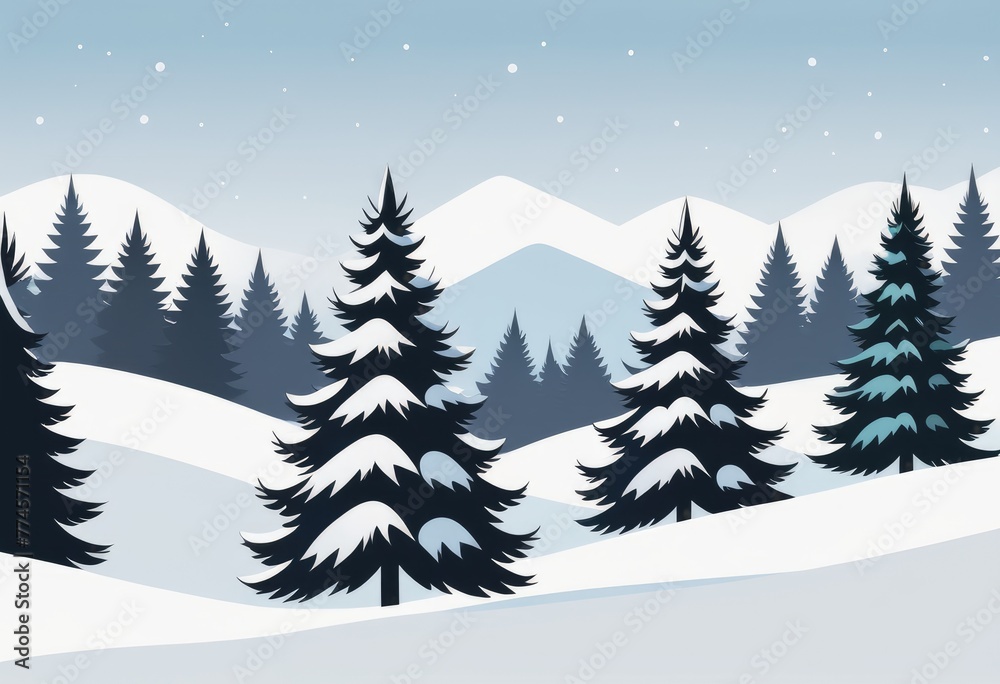 Fototapeta premium A snowy winter scene featuring decorated Christmas trees nestled in the landscape