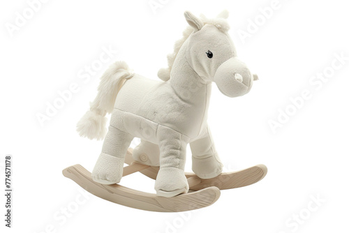  A white plush rocking horse toy isolated on Transparent
