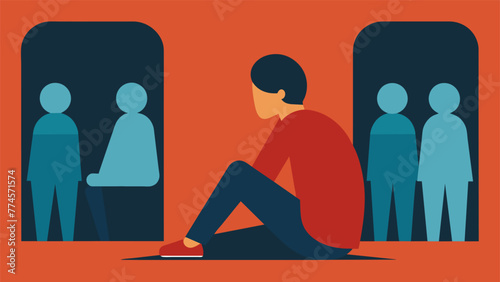 A person is shown sitting in front of a mirror but instead of their own reflection they see the image of the group they are trying to fit into