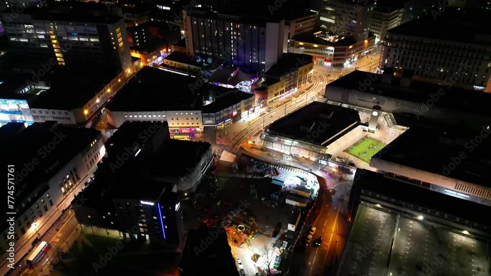 Illuminated Tall Buildings During Night at Central Birmingham City of England Great Britain. Illuminated Tall Buildings During Night at Central Birmingham City of England Great Britain.