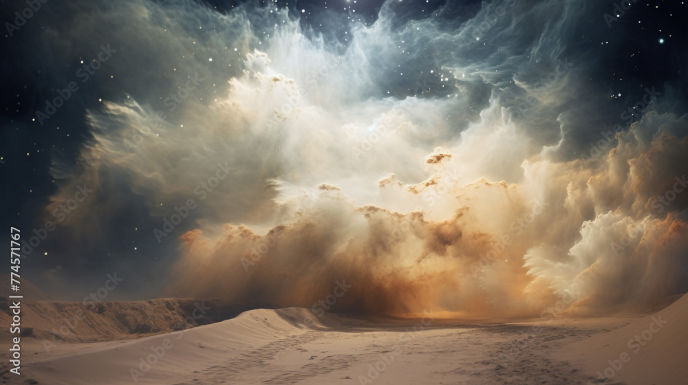 Cosmic dust cloud a captivating astrophotography image. Atmosphere before the rain. - obrazy, fototapety, plakaty 