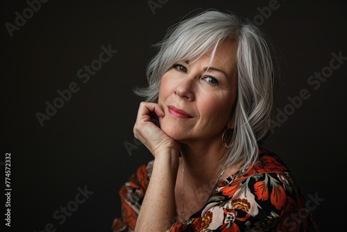 Portrait of a beautiful senior woman on a dark background. Beauty, fashion.