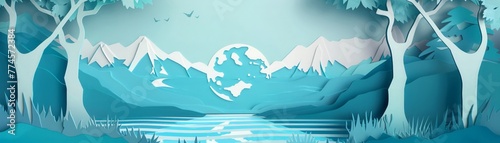 Conservative Earth Day papercut, watersaving message, clear cut, serene blue background , ultra HD photo