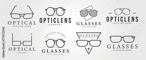 set of optic glasses line art logo vector vintage illustration design
