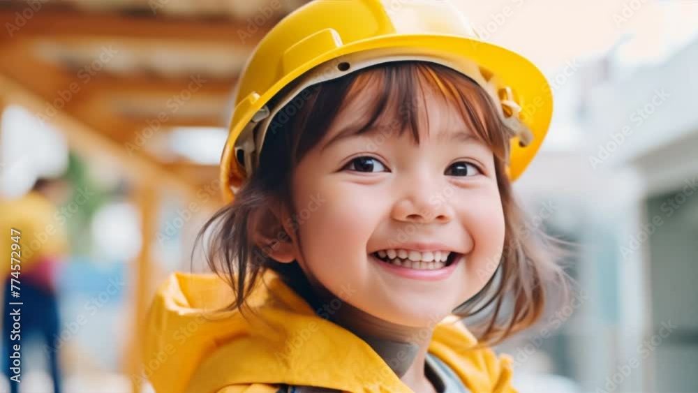 Cute little child with engineer's uniform and safety helmet, child with education and imagination Cute little child with engineer's uniform and safety helmet, child with education and imagination