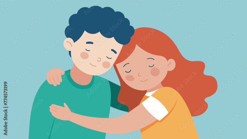 As they hug both siblings lean their heads against each other creating a physical and emotional connection that shows their support and As they hug both siblings lean their heads against each other creating a physical and emotional connection that shows their support and