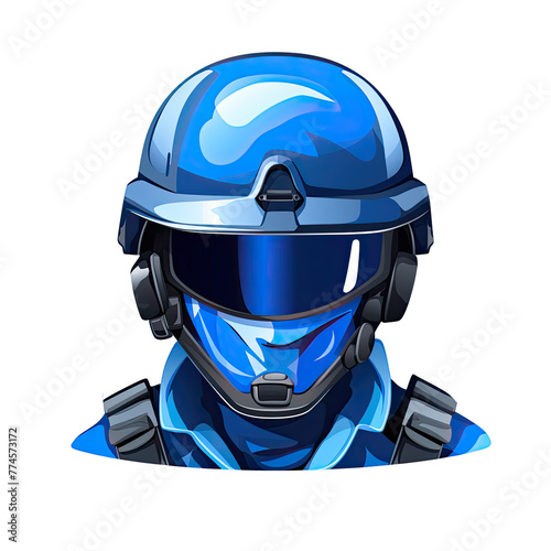 A futuristic blue soldier logo photo