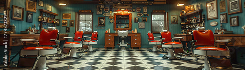 Vintage barbershop interior with classic chairs and nostalgic decor8K photo