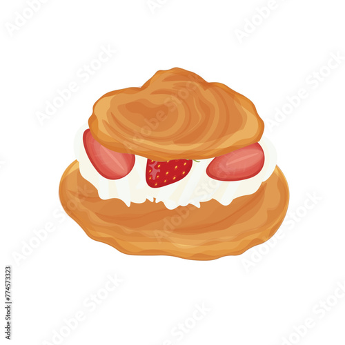Vector Illustration Logo profiterole choux pastry with custard and fresh strawberry
