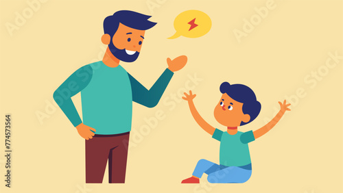 A father and child engaging in a roleplaying exercise where the father acts as the childs anger while the child practices using positive photo