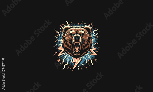 bear angry with background lightning vector artwork design