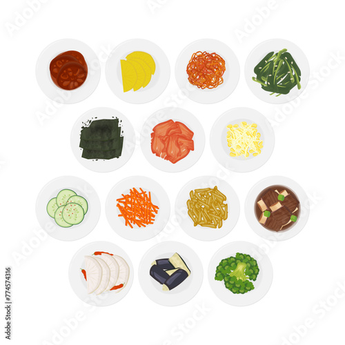 Vector Illustration logo Various types of Korean side dishes banchan