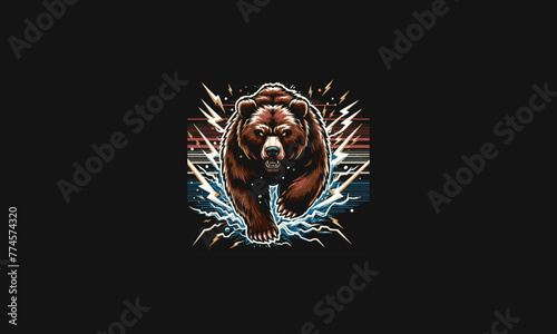 bear angry with background lightning vector artwork design